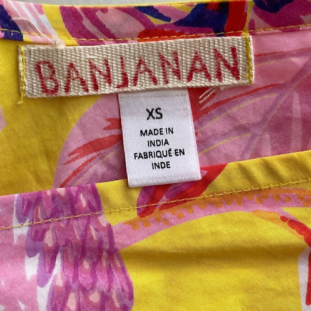 Banjanan Carnation Flamingo Cotton Maxi Dress XS Pink Yellow Tropical - Picture 9 of 13